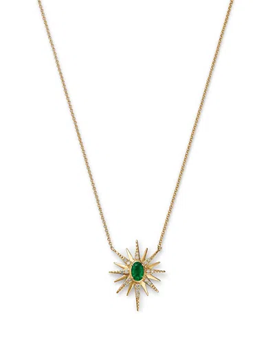 Bloomingdale's Fine Collection Emerald & Diamond Starburst Pendant Necklace In 14k Yellow Gold, 18 In Green/gold