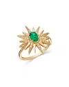 Bloomingdale's Fine Collection Emerald & Diamond Starburst Ring In 14k Yellow Gold In Green/gold