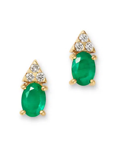 Bloomingdale's Fine Collection Emerald & Diamond Stud Earrings In 14k Yellow Gold In Multi