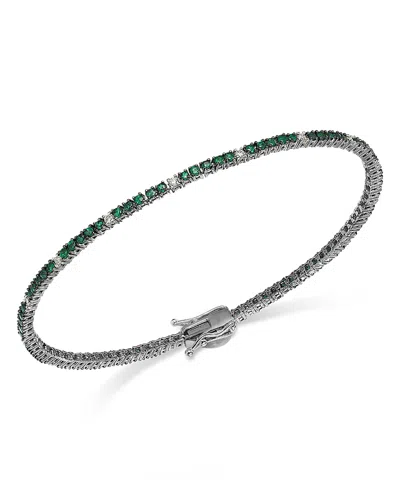 Bloomingdale's Fine Collection Emerald & Diamond Tennis Bracelet In 14k White Gold In Green/white