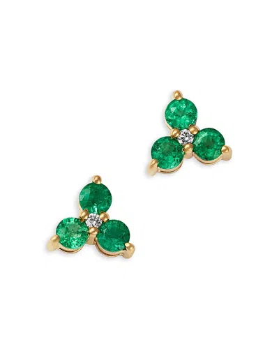 Bloomingdale's Fine Collection Emerald & Diamond Trio Stud Earrings In 14k Yellow Gold In Green