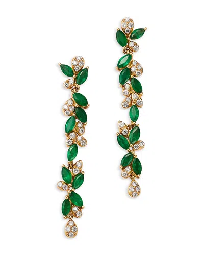 Bloomingdale's Fine Collection Emerald & Diamond Vine Drop Earrings In 14k Yellow Gold In Green/gold