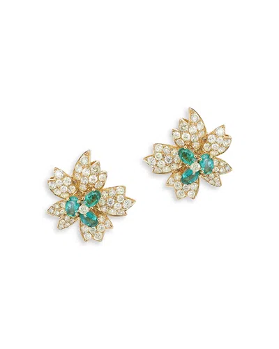 Bloomingdale's Fine Collection Emerald & Yellow Diamond Flower Stud Earrings In 18k Yellow Gold