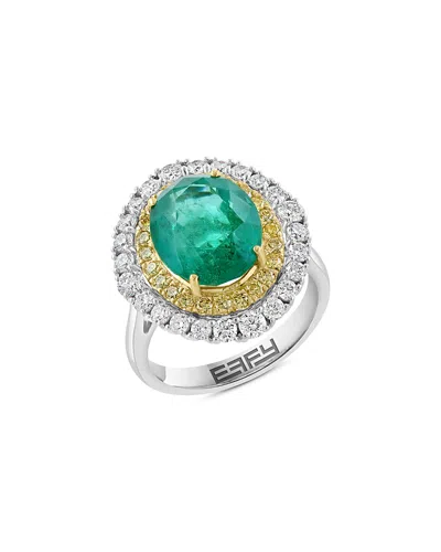 Bloomingdale's Fine Collection Emerald Double Halo Ring With White & Yellow Diamonds In 18k Yellow & White Gold In Multi
