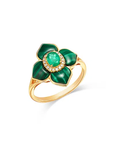 Bloomingdale's Fine Collection Emerald, Malachite & Diamond Clover Ring In 14k Yellow Gold