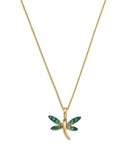 Bloomingdale's Fine Collection Emerald Ombre Dragonfly Pendant Necklace In 14k Yellow Gold, 20