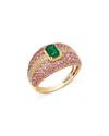 Bloomingdale's Fine Collection Emerald, Pink Sapphire & Diamond Pave Multirow Ring In 14k Yellow Gold In Green/pink