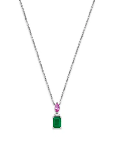 Bloomingdale's Fine Collection Emerald, Pink Sapphire & Diamond Pendant Necklace In White Gold, 18 In Green/pink