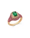 Bloomingdale's Fine Collection Emerald, Pink Sapphire & Diamond Pinky Ring In Yellow Gold In Pink/green