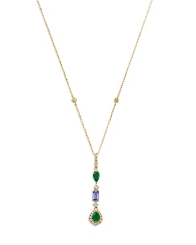 Bloomingdale's Fine Collection Emerald, Tanzanite & Diamond Lariat Necklace In 14k Yellow Gold, 18