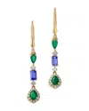Bloomingdale's Fine Collection Emerald, Tanzanite & Diamond Linear Drop Earrings In 14k Yellow Gold In Multi