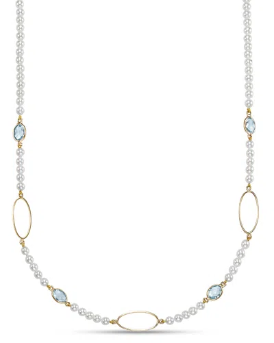 Bloomingdale's Fine Collection Freshwater Pearl & Blue Topaz Oval Link 18 Collar Necklace In 14k Yellow Gold