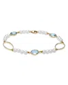 Bloomingdale's Fine Collection Freshwater Pearl & Blue Topaz Oval Link Chain Bracelet In 14k Yellow Gold