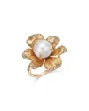 Bloomingdale's Fine Collection Freshwater Pearl & Diamond Flower Ring In 14k Yellow Gold