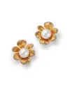 Bloomingdale's Fine Collection Freshwater Pearl & Diamond Flower Stud Earrings In 14k Yellow Gold