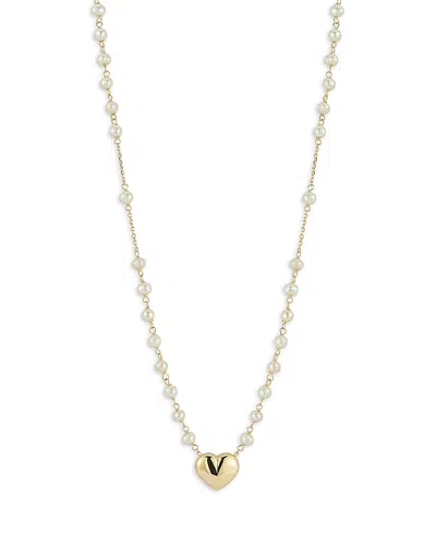 Bloomingdale's Fine Collection Freshwater Pearl Heart Pendant Necklace In 14k Yellow Gold, 16-18