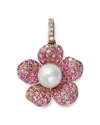 Bloomingdale's Fine Collection Freshwater Pearl, Pink Sapphire & Diamond Flower Pendant In 14k Rose Gold In Purple