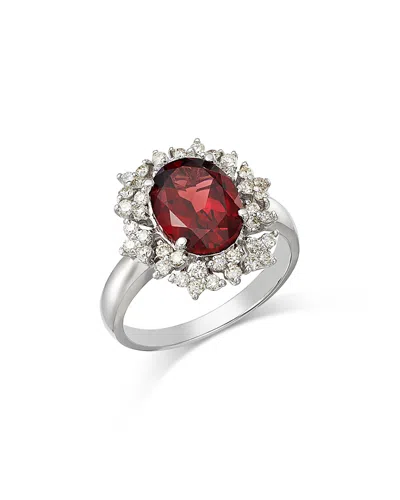 Bloomingdale's Fine Collection Garnet & Diamond Flower Halo Ring In 14k White Gold - Exclusive In Red/white