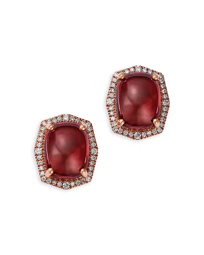 Bloomingdale's Fine Collection Garnet & Diamond Halo Stud Earrings In 14k Rose Gold In Red