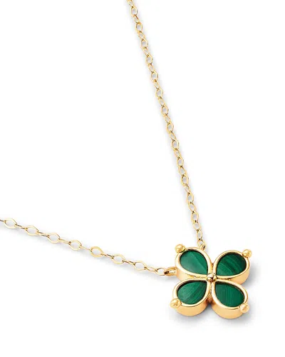 Bloomingdale's Fine Collection Gemstone Clover Pendant In 10k Yellow Gold, 17 In Malachite
