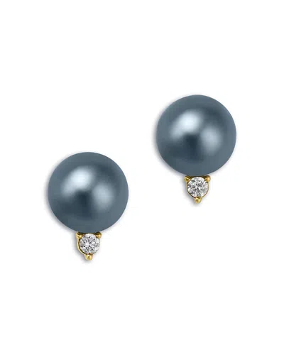 Bloomingdale's Fine Collection Lab Grown Diamond & Cultured Tahitian Black Pearl Earrings In 14k Yellow Gold, 0.10 Tcw