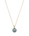 Bloomingdale's Fine Collection Lab Grown Diamond & Cultured Tahitian Black Pearl Pendant Necklace In 14k Yellow Gold, 0.12 Tcw In Black