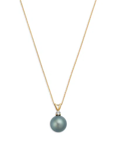 Bloomingdale's Fine Collection Lab Grown Diamond & Cultured Tahitian Black Pearl Pendant Necklace In 14k Yellow Gold, 0.12 Tcw