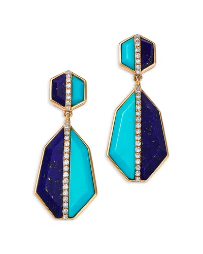 Bloomingdale's Fine Collection Lapis Lazuli, Turquoise & Diamond Geometric Drop Earrings In 14k Yellow Gold In Blue