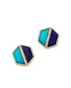 Bloomingdale's Fine Collection Lapis Lazuli, Turquoise & Diamond Stud Earrings In 14k Yellow Gold In Blue/gold