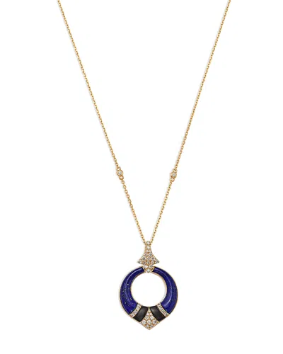Bloomingdale's Fine Collection Lapis, Onyx, & Diamond Circle Pendant Necklace In 14k Yellow Gold, 18 In Blue/gold