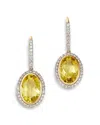 Bloomingdale's Fine Collection Lemon Quartz & Diamond Halo Drop Earrings In 14k Yellow Gold In Yellow