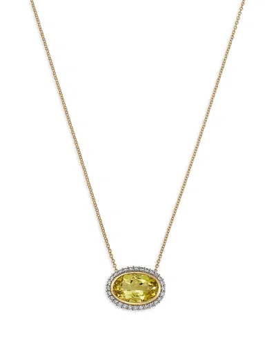 Bloomingdale's Fine Collection Lemon Quartz & Diamond Halo Pendant Necklace In 14k Yellow Gold, 18