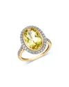 Bloomingdale's Fine Collection Lemon Quartz & Diamond Halo Ring In 14k Yellow Gold In Gold
