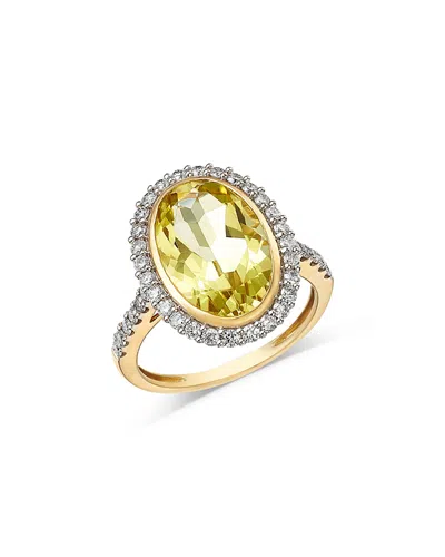 Bloomingdale's Fine Collection Lemon Quartz & Diamond Halo Ring In 14k Yellow Gold