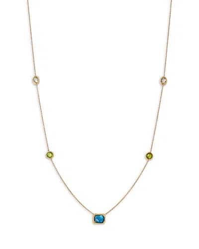 Bloomingdale's Fine Collection Lemon Quartz & Peridot Station Necklace In 14k Yellow Gold, 17
