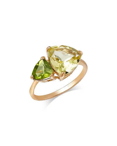 Bloomingdale's Fine Collection Lemon Quartz & Peridot Toi Et Moi Ring In 14k Yellow Gold In Green