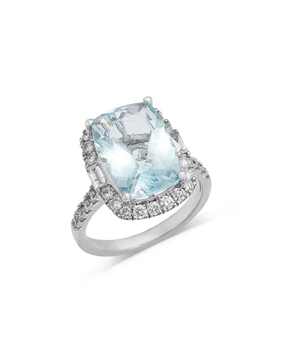 Bloomingdale's Fine Collection Limited Edition Aquamarine & Diamond Cushion Cut Aquamarine Halo Ring In 14k White Gold In Metallic