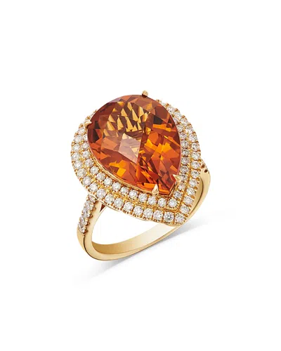 Bloomingdale's Fine Collection Limited Edition Cognac Citrine & Diamond Pear Shaped Ring In 14k Yellow Gold