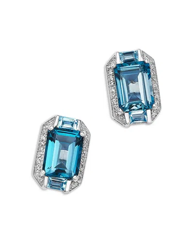 Bloomingdale's Fine Collection London Blue Topaz & Diamond Halo Stud Earrings In 14k White Gold In Multi