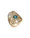 Bloomingdale's Fine Collection London Blue Topaz, Blue Topaz & Diamond Flower Statement Ring In 14k Yellow Gold In Multi