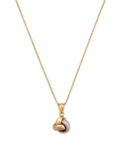Bloomingdale's Fine Collection Love Knot Pendant Necklace In 14k White, Rose & Yellow Gold