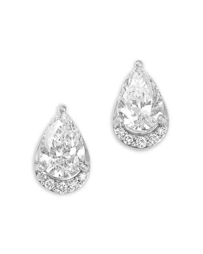 Bloomingdale's Fine Collection Luxe Collection Certified Lab Grown Diamond Pear Shaped Half Halo Stud Earrings In 14k White Gold, 1 In Silver