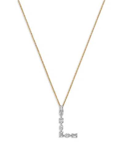 Bloomingdale's Fine Collection Luxe Collection Certified Mixed Cut Lab Grown Diamond Initial Pendant Necklace In 14k White & Yellow