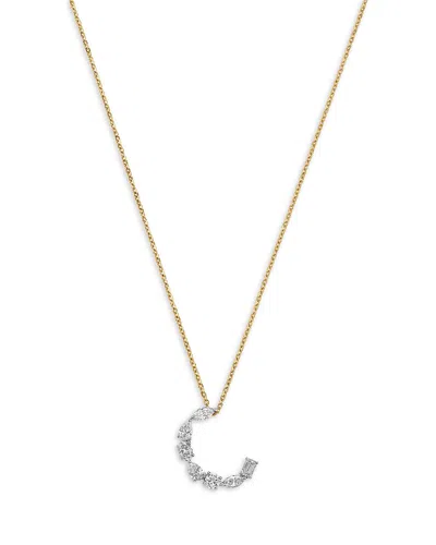 Bloomingdale's Fine Collection Luxe Collection Certified Mixed Cut Lab Grown Diamond Initial Pendant Necklace In 14k White & Yellow In Blue