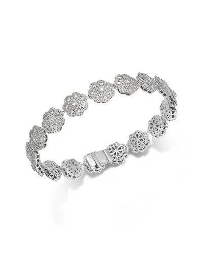 Bloomingdale's Fine Collection Luxe Collection Diamond Flower Link Bracelet In 14k White Gold, 5.0 Tcw In Metallic