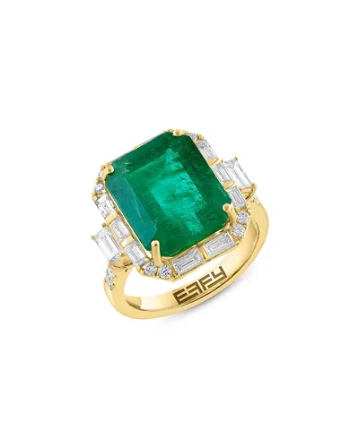Bloomingdale's Fine Collection Luxe Collection Emerald & Diamond Baguette Cut Halo Ring In 18k Yellow Gold In Multi
