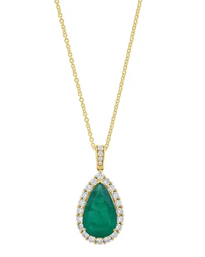 Bloomingdale's Fine Collection Luxe Collection Emerald & Diamond Pear Shaped Halo Pendant Necklace In 18k Yellow Gold, 18 In Multi