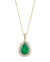 Bloomingdale's Fine Collection Luxe Collection Emerald & Diamond Pear Shaped Halo Pendant Necklace In 18k Yellow Gold, 18 In Multi