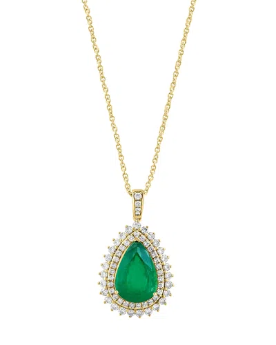 Bloomingdale's Fine Collection Luxe Collection Emerald & Diamond Pear Shaped Halo Pendant Necklace In 18k Yellow Gold, 18 In Multi