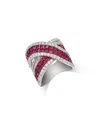 Bloomingdale's Fine Collection Luxe Collection Ruby & Diamond Cross Over Ring In 14k White Gold In Metallic